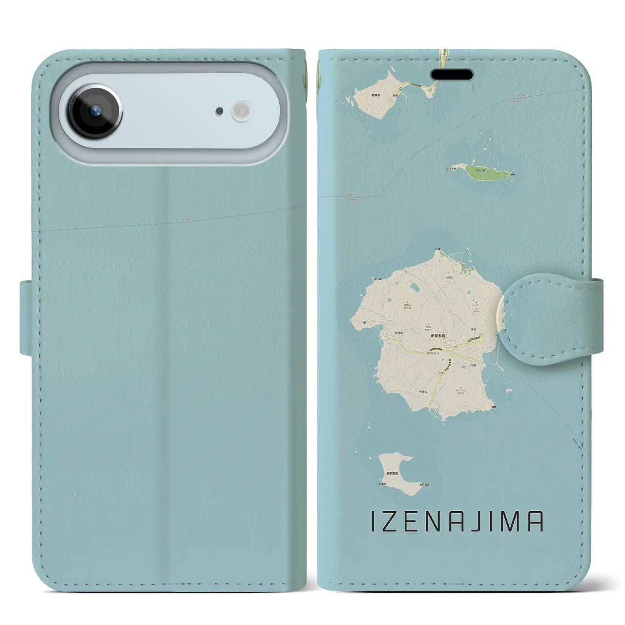 【伊是名島(沖縄県)】地図柄iPhoneケース(手帳タイプ)モノトーン・iPhone 17 Pro Max 用