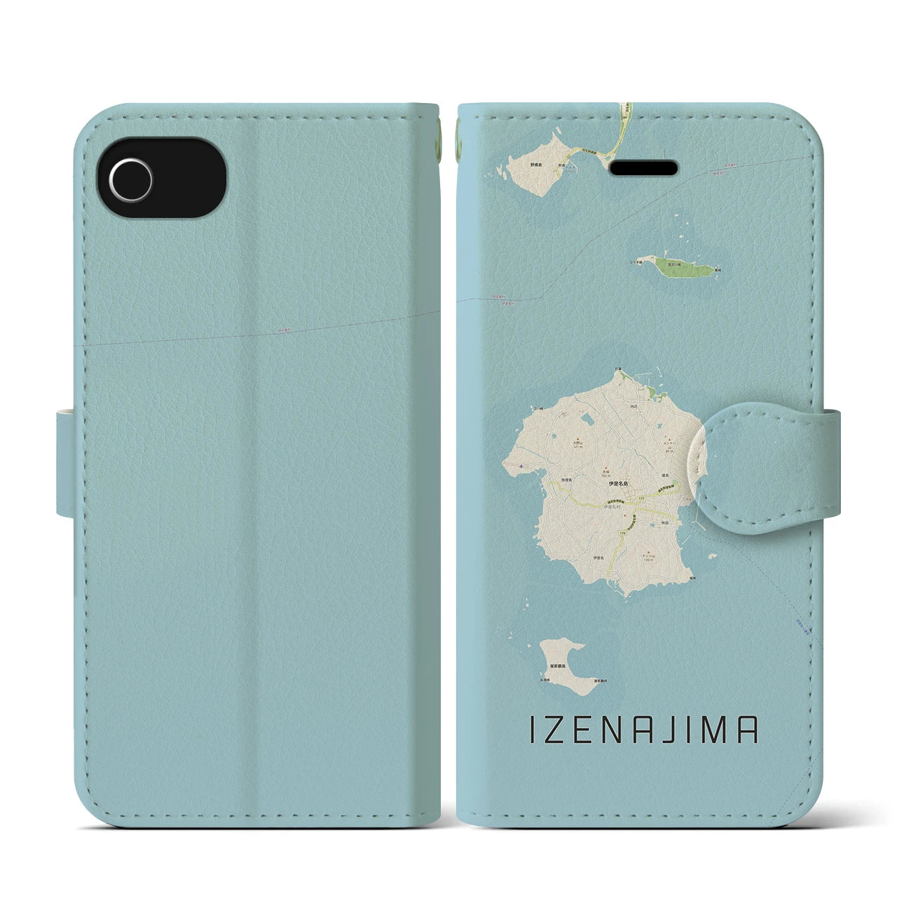 【伊是名島(沖縄県)】地図柄iPhoneケース(手帳タイプ)ナチュラル・iPhone SE(第3 / 第2世代) / 8 / 7 / 6s / 6 用