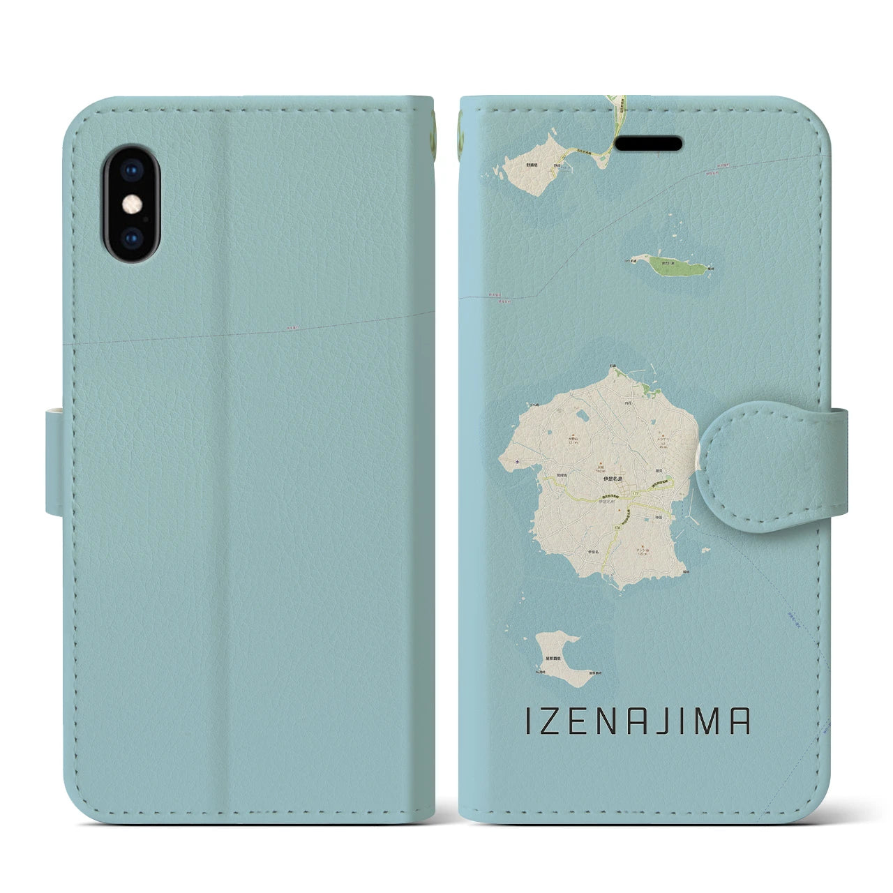 【伊是名島(沖縄県)】地図柄iPhoneケース(手帳タイプ)ナチュラル・iPhone XS / X 用