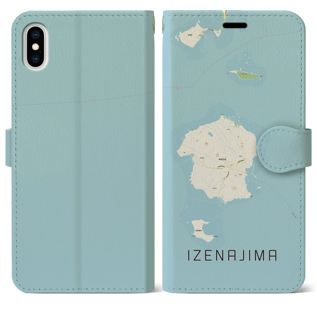 【伊是名島(沖縄県)】地図柄iPhoneケース(手帳タイプ)ナチュラル・iPhone XS Max 用
