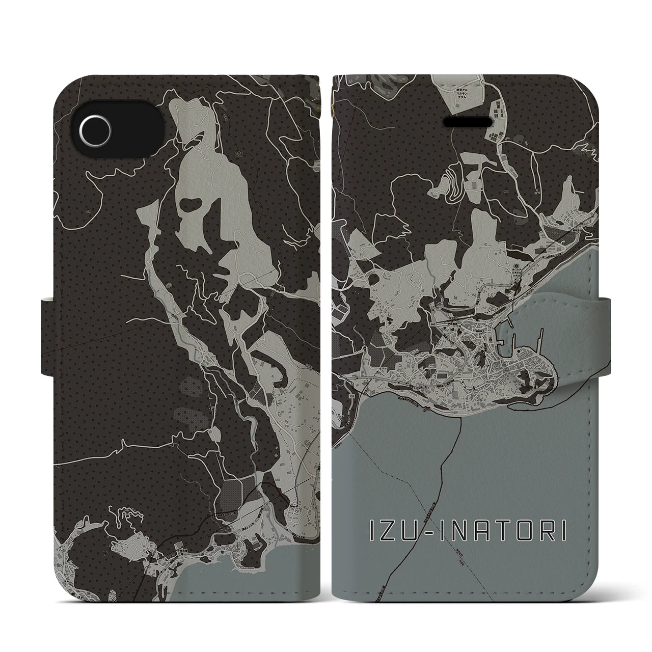 【伊豆稲取(静岡県)】地図柄iPhoneケース(手帳タイプ)モノトーン・iPhone SE(第3 / 第2世代) / 8 / 7 / 6s / 6 用