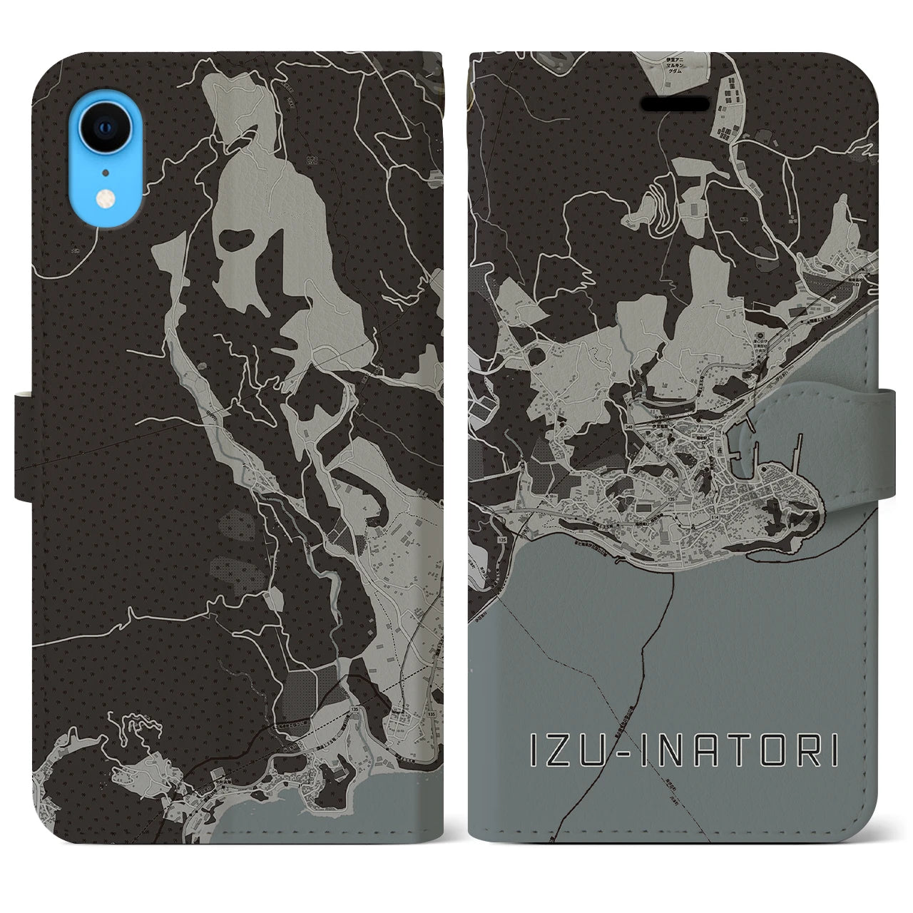 【伊豆稲取(静岡県)】地図柄iPhoneケース(手帳タイプ)モノトーン・iPhone XR 用