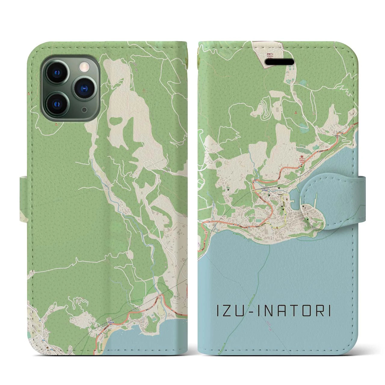 【伊豆稲取(静岡県)】地図柄iPhoneケース(手帳タイプ)ナチュラル・iPhone 11 Pro 用