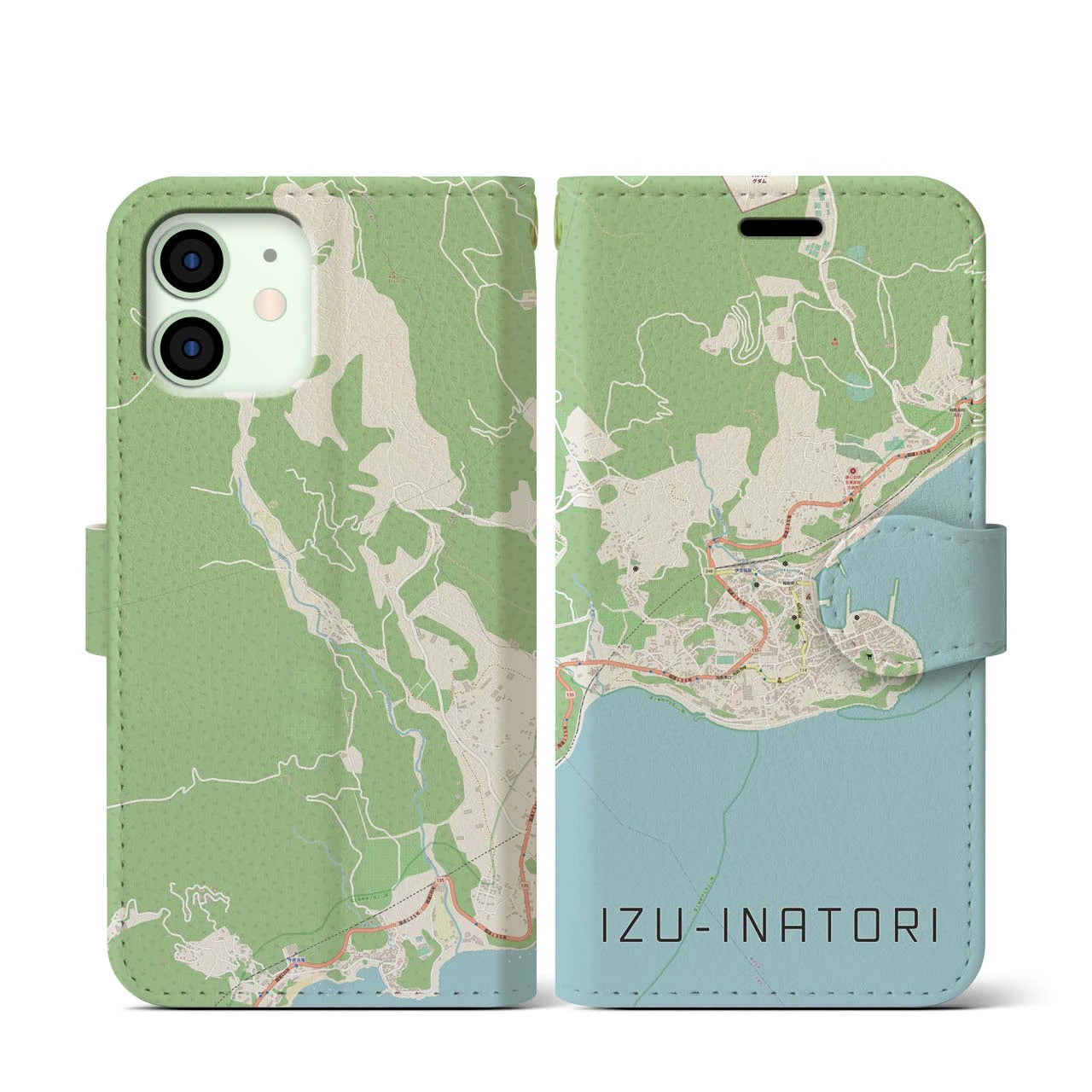 【伊豆稲取(静岡県)】地図柄iPhoneケース(手帳タイプ)ナチュラル・iPhone 12 mini 用