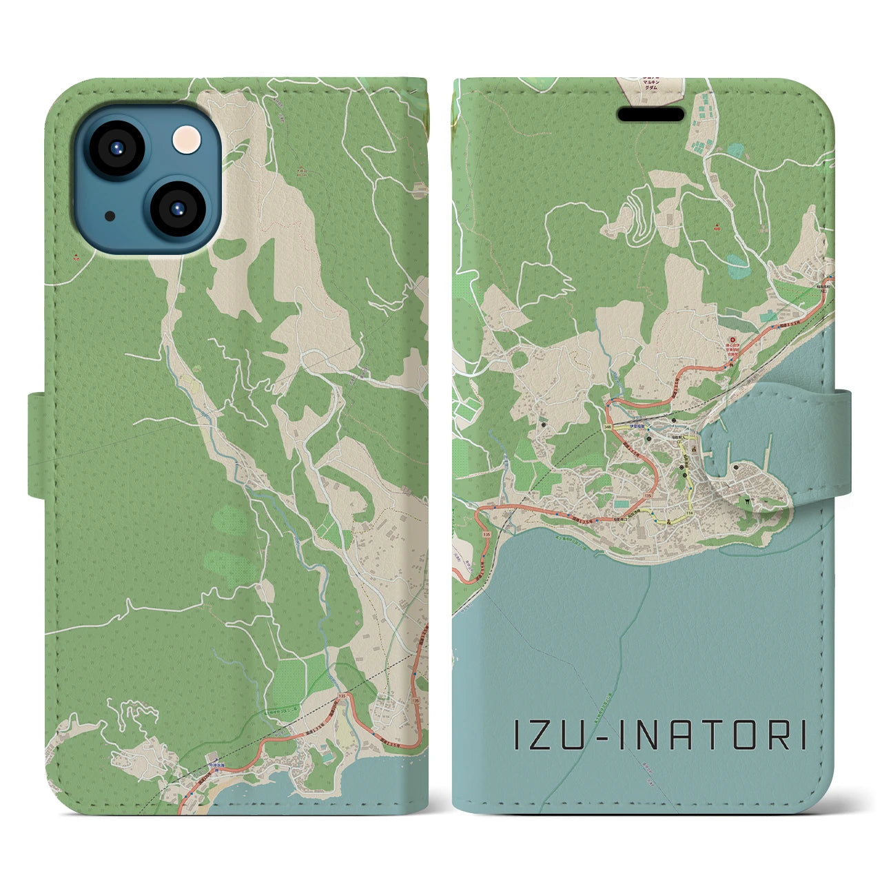 【伊豆稲取(静岡県)】地図柄iPhoneケース(手帳タイプ)ナチュラル・iPhone 13 用