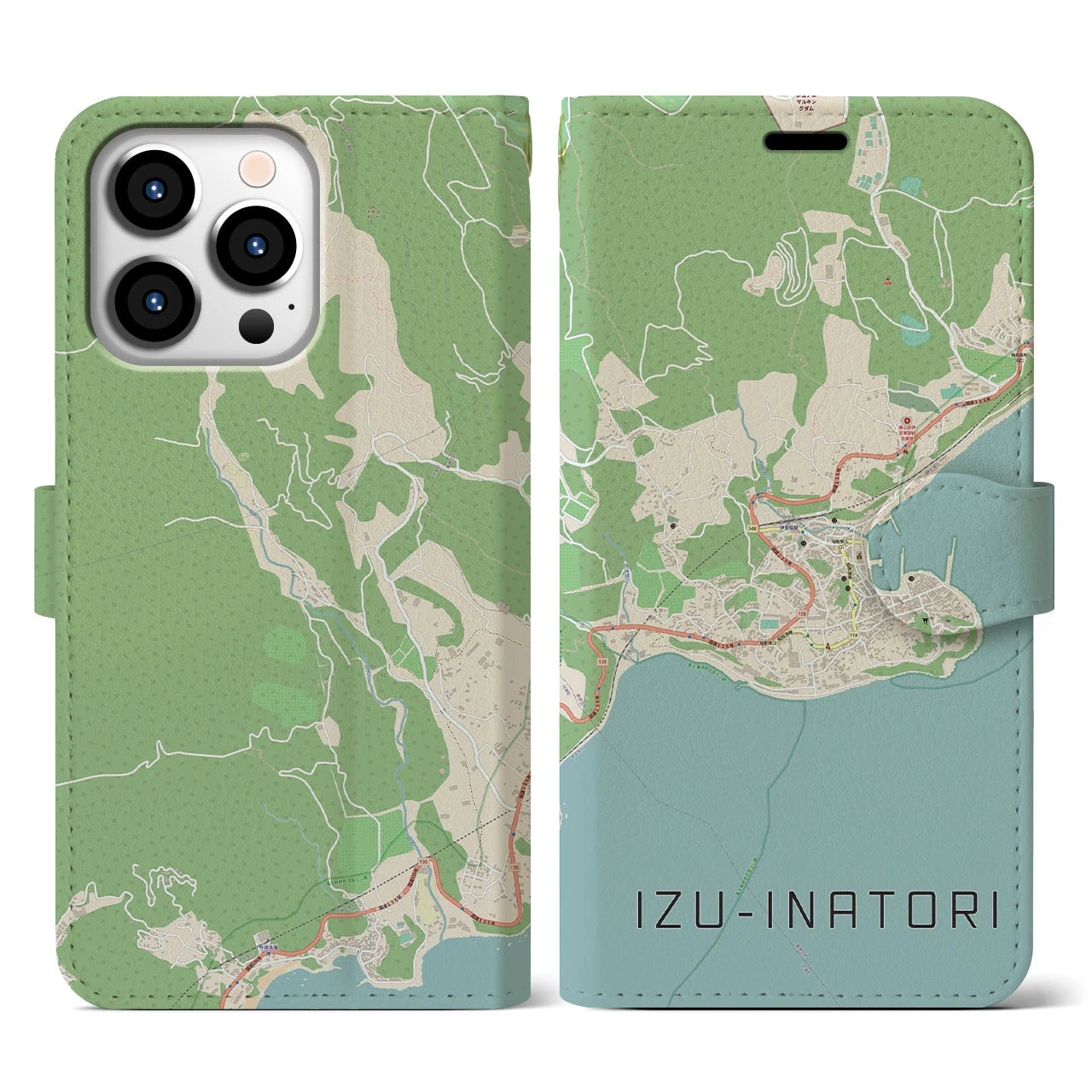 【伊豆稲取(静岡県)】地図柄iPhoneケース(手帳タイプ)