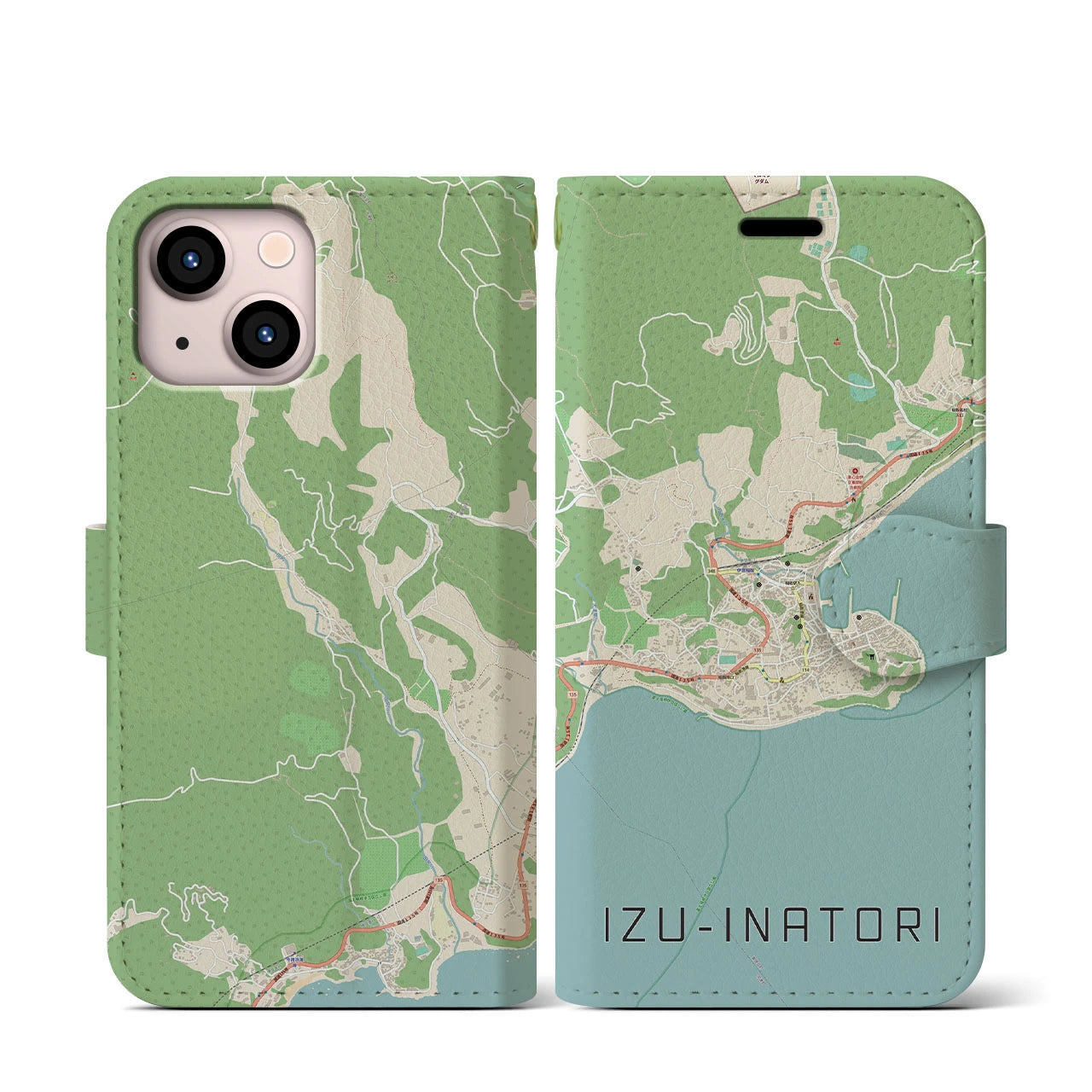 【伊豆稲取(静岡県)】地図柄iPhoneケース(手帳タイプ)ナチュラル・iPhone 13 mini 用