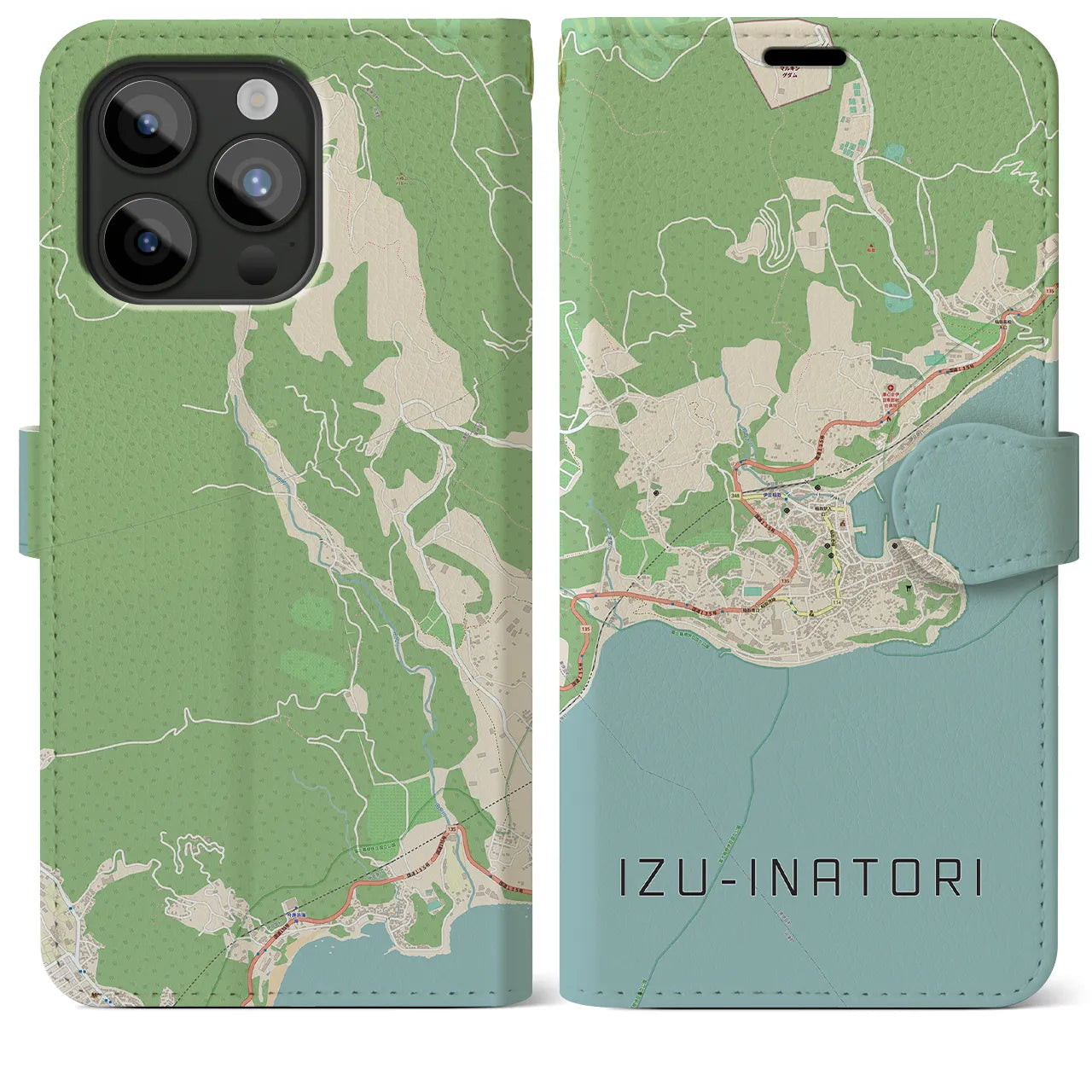 【伊豆稲取(静岡県)】地図柄iPhoneケース(手帳タイプ)ナチュラル・iPhone 15 Pro Max 用