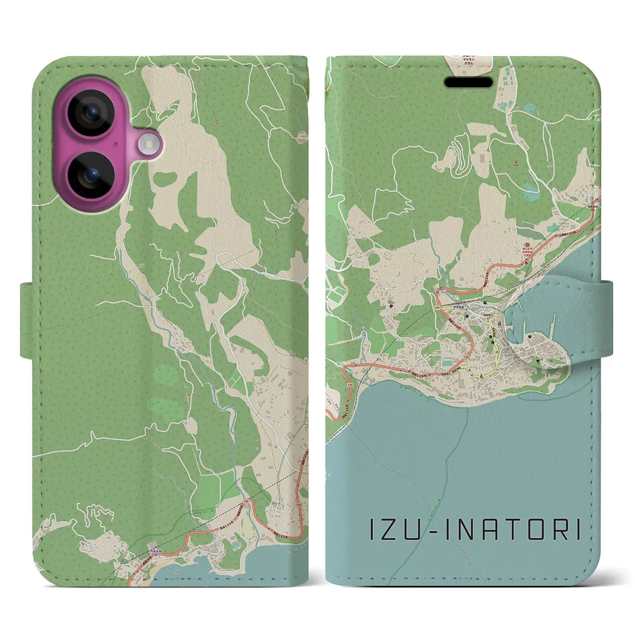 【伊豆稲取(静岡県)】地図柄iPhoneケース(手帳タイプ)ナチュラル・iPhone 16 Pro 用