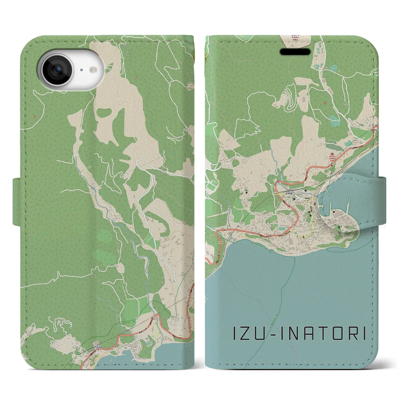 【伊豆稲取(静岡県)】地図柄iPhoneケース(手帳タイプ)