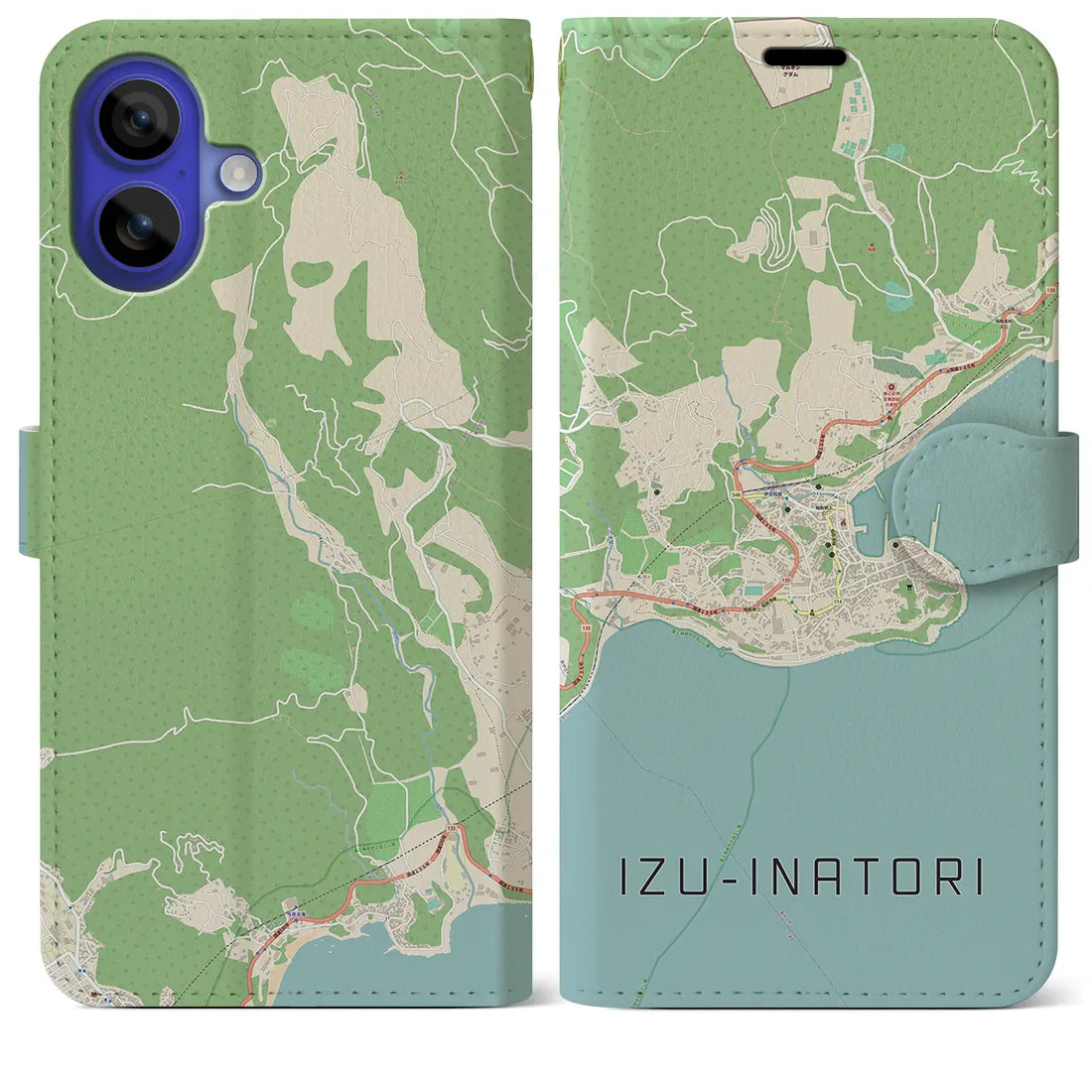 【伊豆稲取(静岡県)】地図柄iPhoneケース(手帳タイプ)ナチュラル・iPhone 16 Pro Max 用