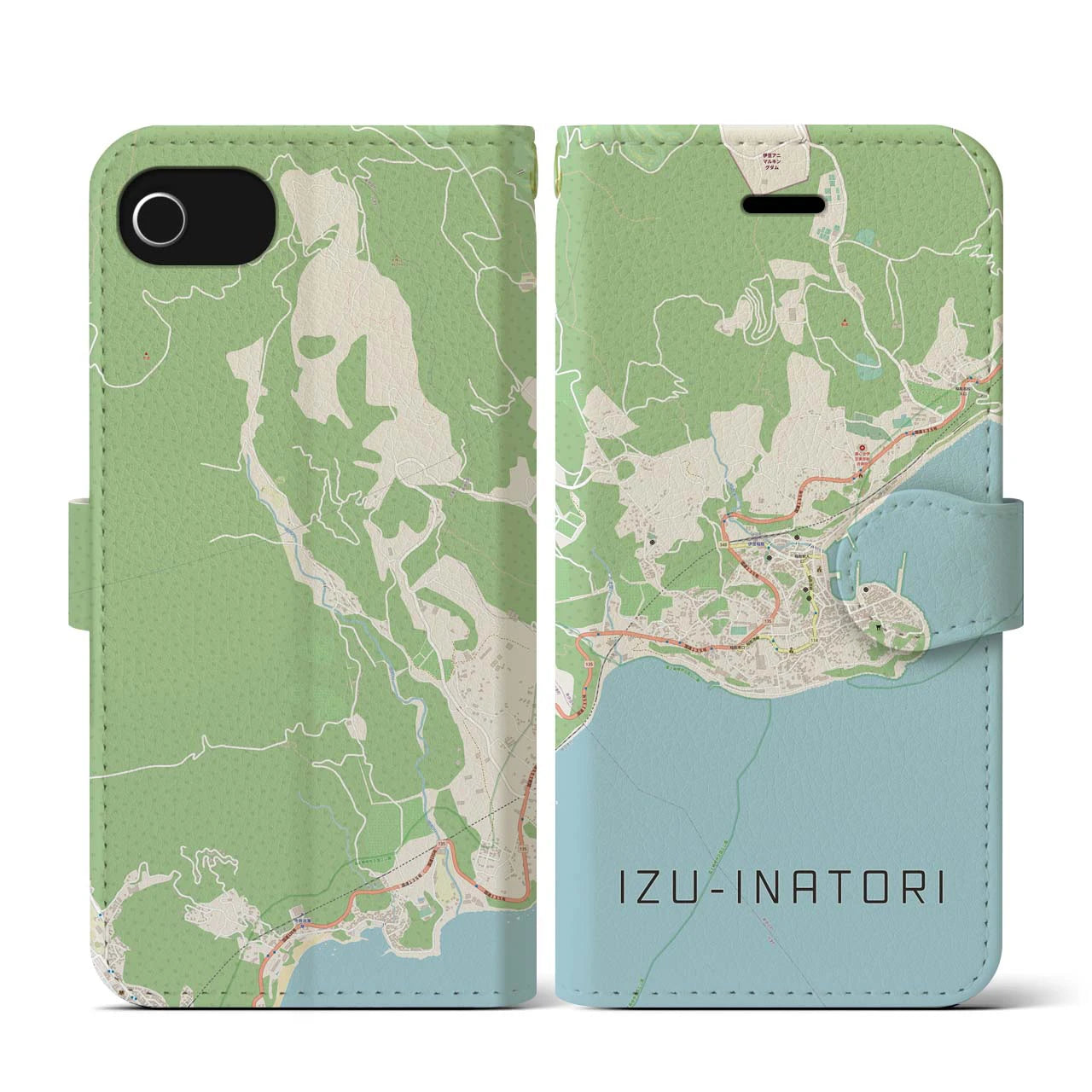 【伊豆稲取(静岡県)】地図柄iPhoneケース(手帳タイプ)ナチュラル・iPhone SE(第3 / 第2世代) / 8 / 7 / 6s / 6 用