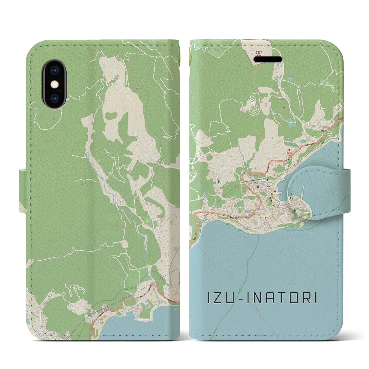 【伊豆稲取(静岡県)】地図柄iPhoneケース(手帳タイプ)ナチュラル・iPhone XS / X 用