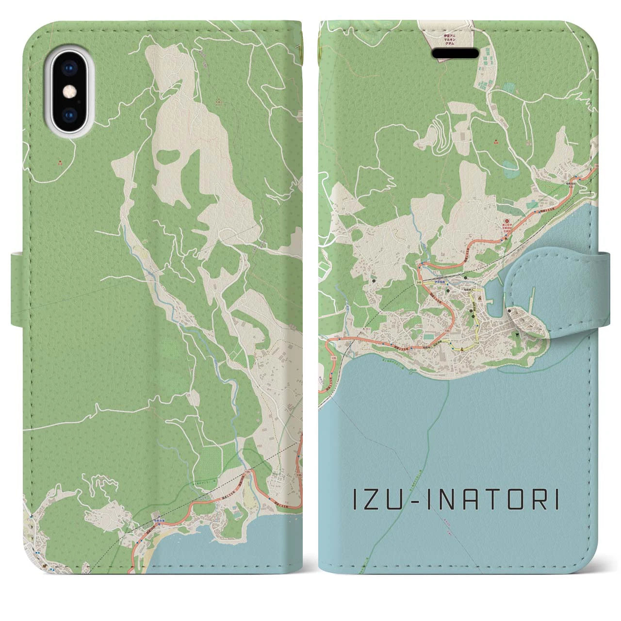 【伊豆稲取(静岡県)】地図柄iPhoneケース(手帳タイプ)ナチュラル・iPhone XS Max 用