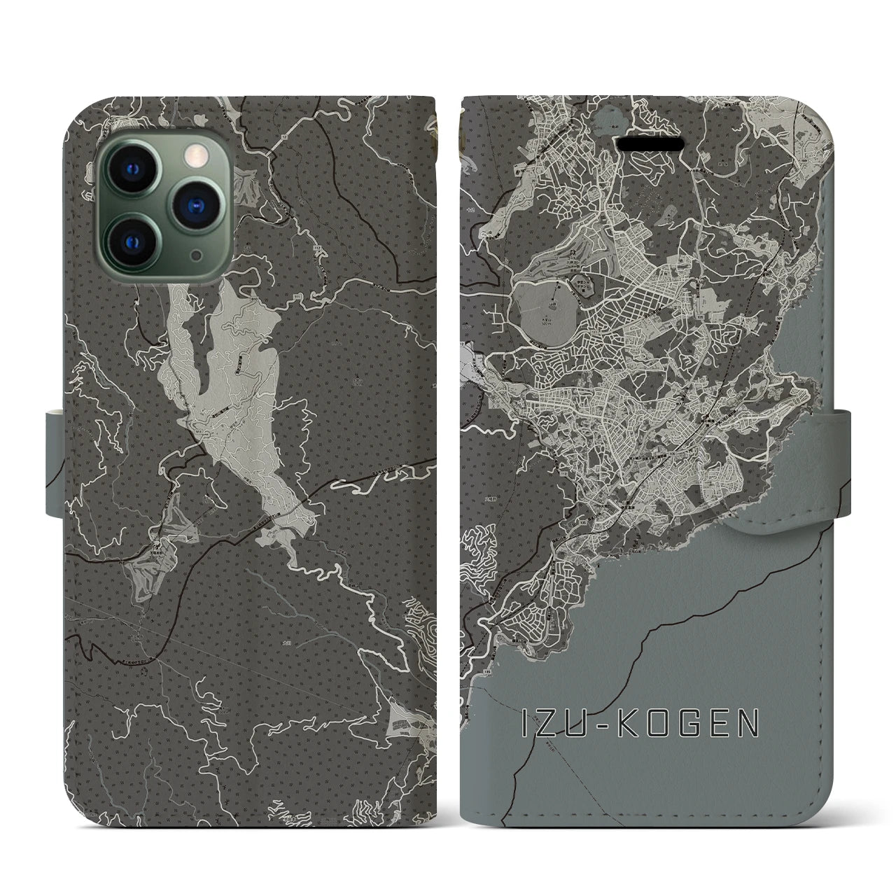 【伊豆高原(静岡県)】地図柄iPhoneケース(手帳タイプ)モノトーン・iPhone 11 Pro 用