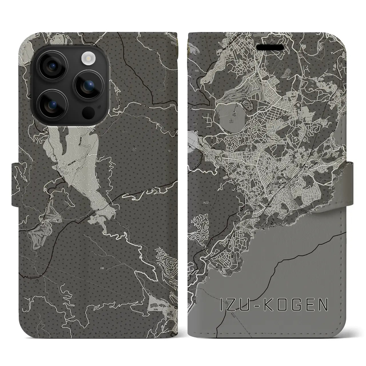 【伊豆高原(静岡県)】地図柄iPhoneケース(手帳タイプ)モノトーン・iPhone 16 用