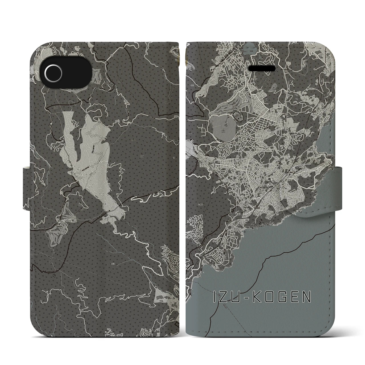 【伊豆高原(静岡県)】地図柄iPhoneケース(手帳タイプ)モノトーン・iPhone SE(第3 / 第2世代) / 8 / 7 / 6s / 6 用
