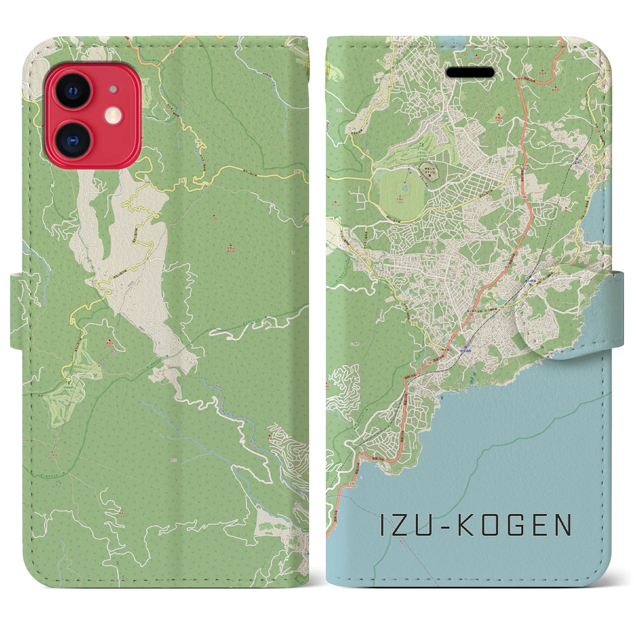 【伊豆高原(静岡県)】地図柄iPhoneケース(手帳タイプ)ナチュラル・iPhone 11 用