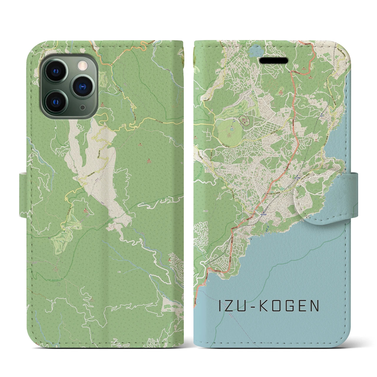 【伊豆高原(静岡県)】地図柄iPhoneケース(手帳タイプ)ナチュラル・iPhone 11 Pro 用