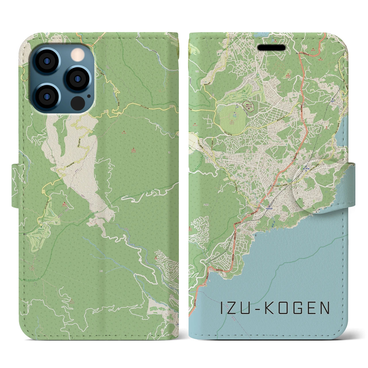 【伊豆高原(静岡県)】地図柄iPhoneケース(手帳タイプ)ナチュラル・iPhone 12 / 12 Pro 用