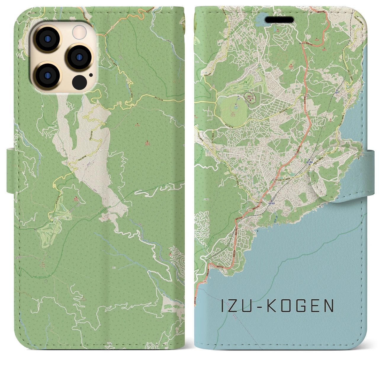 【伊豆高原(静岡県)】地図柄iPhoneケース(手帳タイプ)ナチュラル・iPhone 12 Pro Max 用