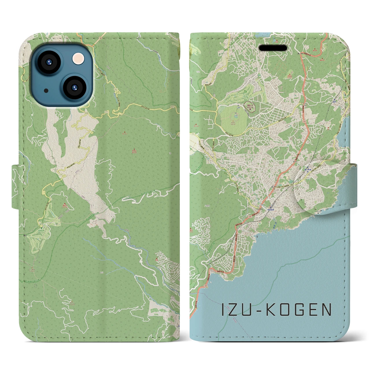 【伊豆高原(静岡県)】地図柄iPhoneケース(手帳タイプ)ナチュラル・iPhone 13 用