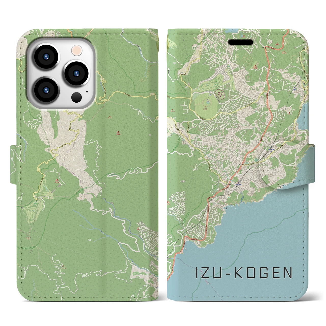【伊豆高原(静岡県)】地図柄iPhoneケース(手帳タイプ)ナチュラル・iPhone 13 Pro 用