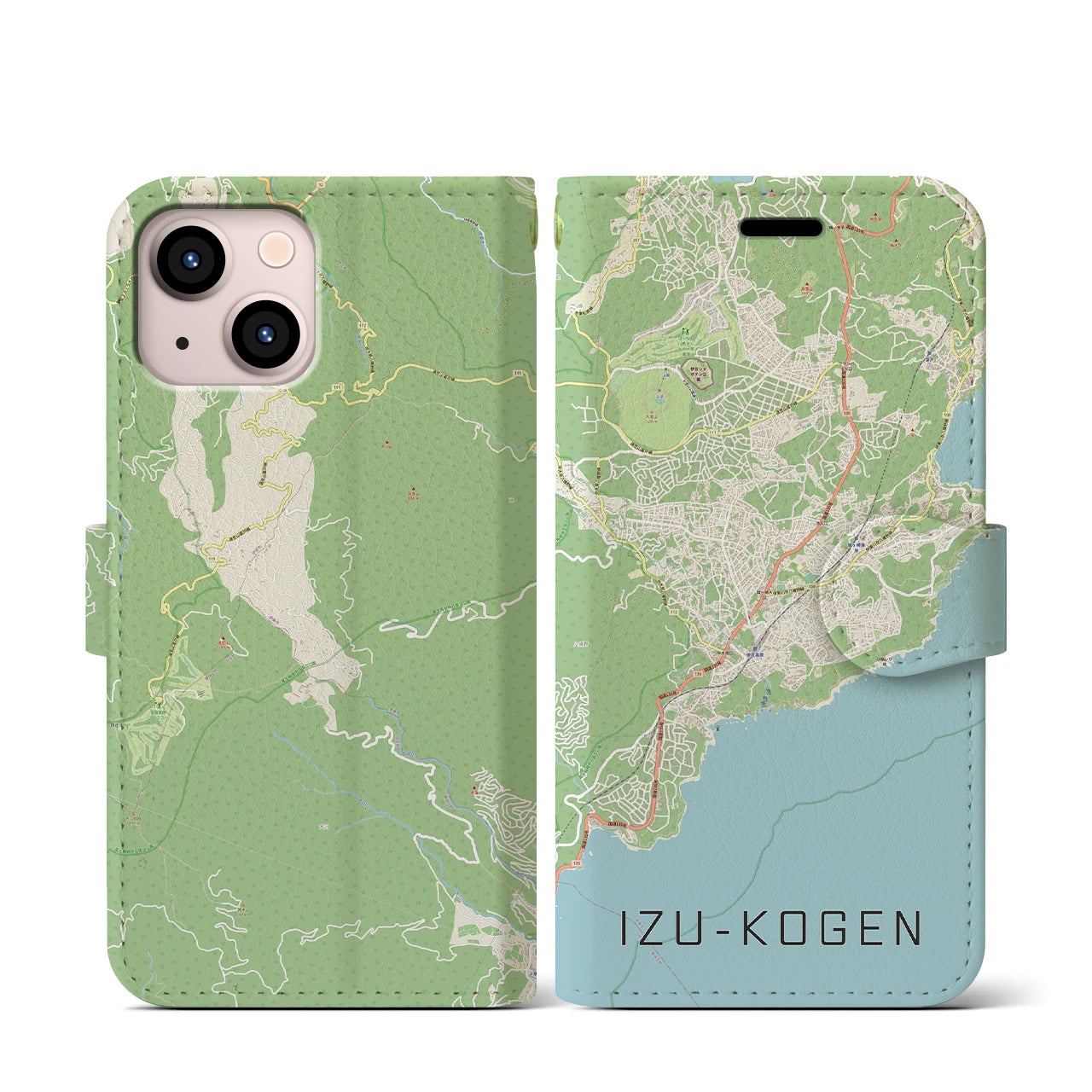 【伊豆高原(静岡県)】地図柄iPhoneケース(手帳タイプ)ナチュラル・iPhone 13 mini 用