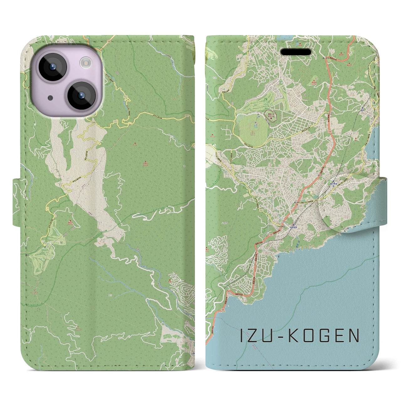 【伊豆高原(静岡県)】地図柄iPhoneケース(手帳タイプ)ナチュラル・iPhone 14 用