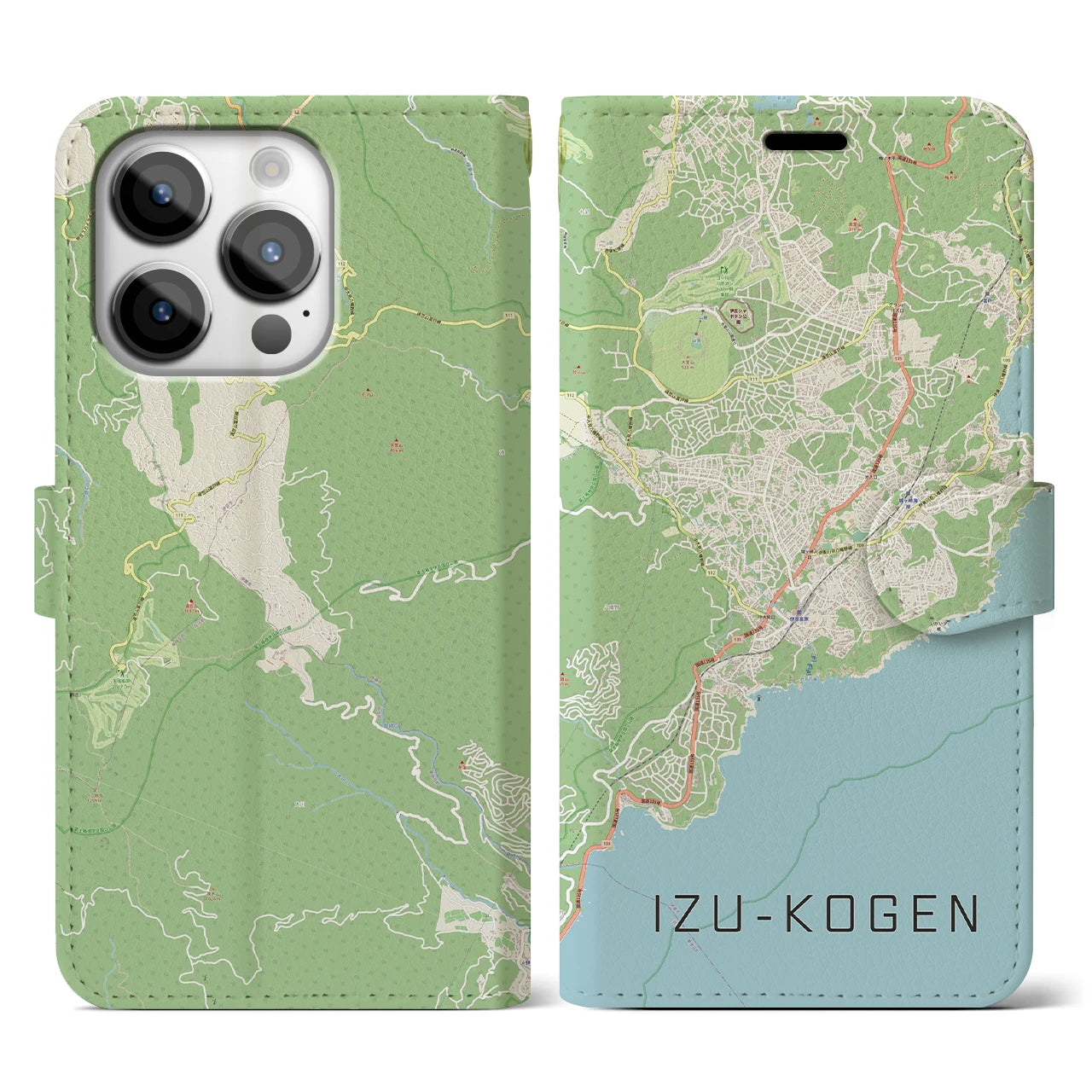 【伊豆高原(静岡県)】地図柄iPhoneケース(手帳タイプ)ナチュラル・iPhone 14 Pro 用