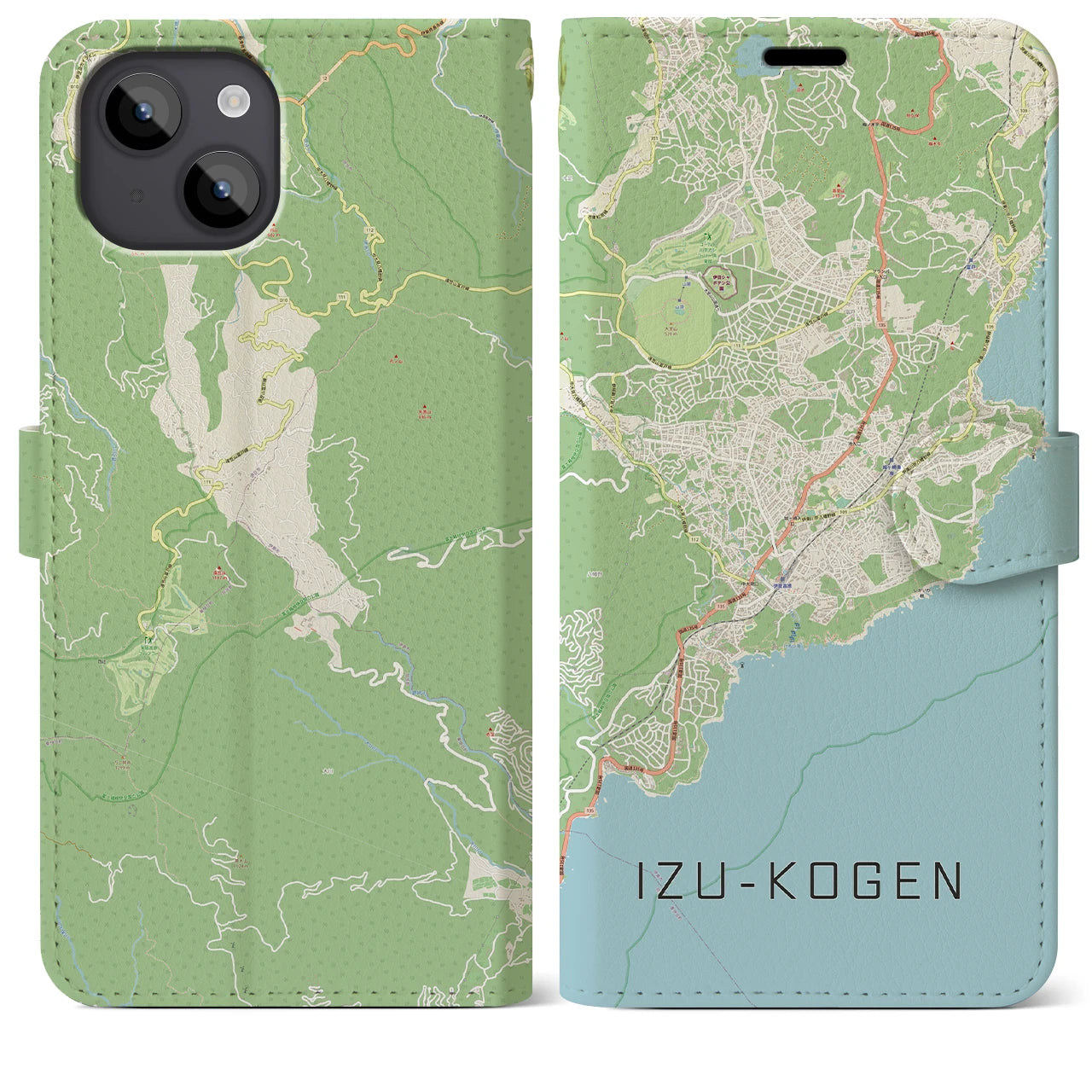 【伊豆高原(静岡県)】地図柄iPhoneケース(手帳タイプ)ナチュラル・iPhone 14 Plus 用