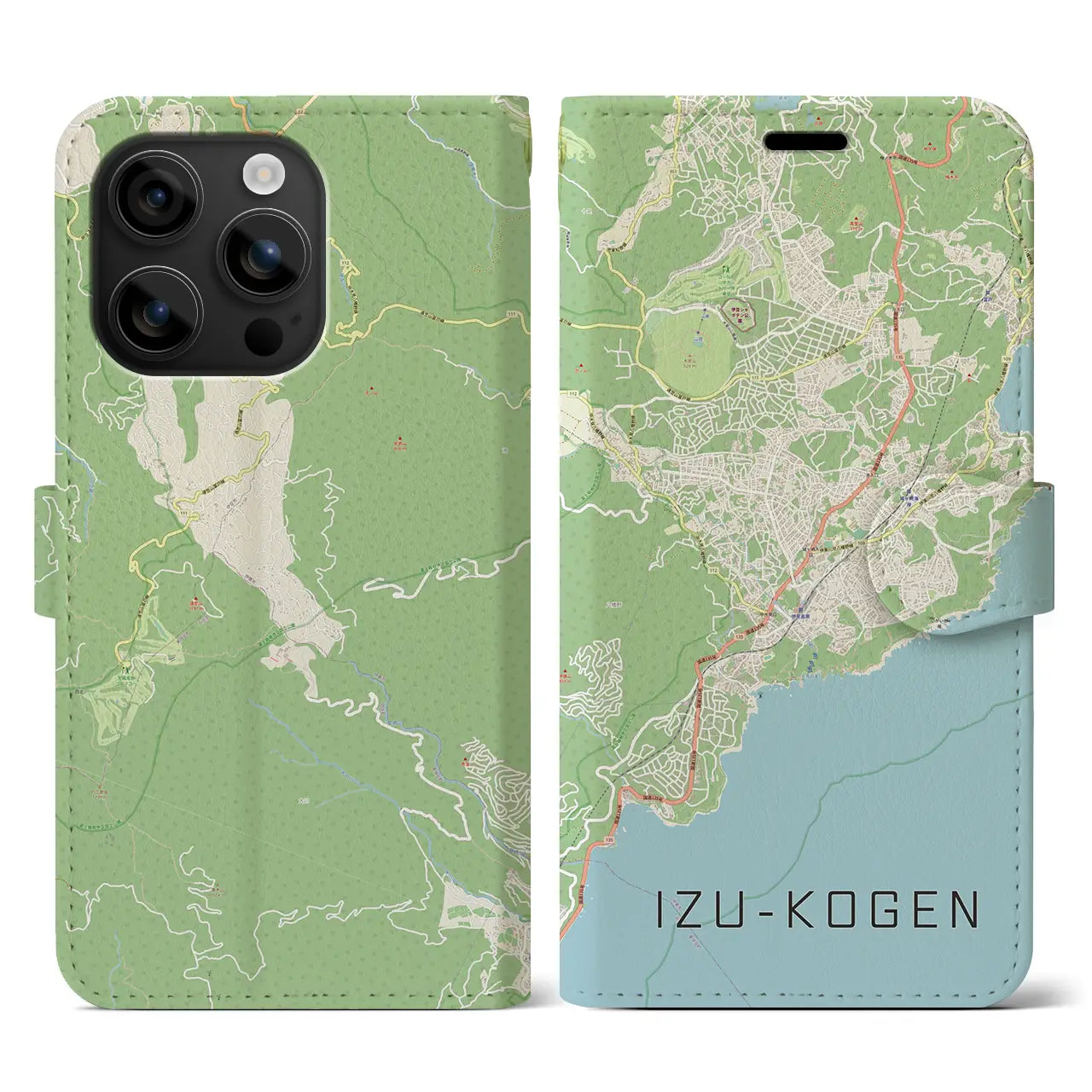 【伊豆高原(静岡県)】地図柄iPhoneケース(手帳タイプ)ナチュラル・iPhone 16 用