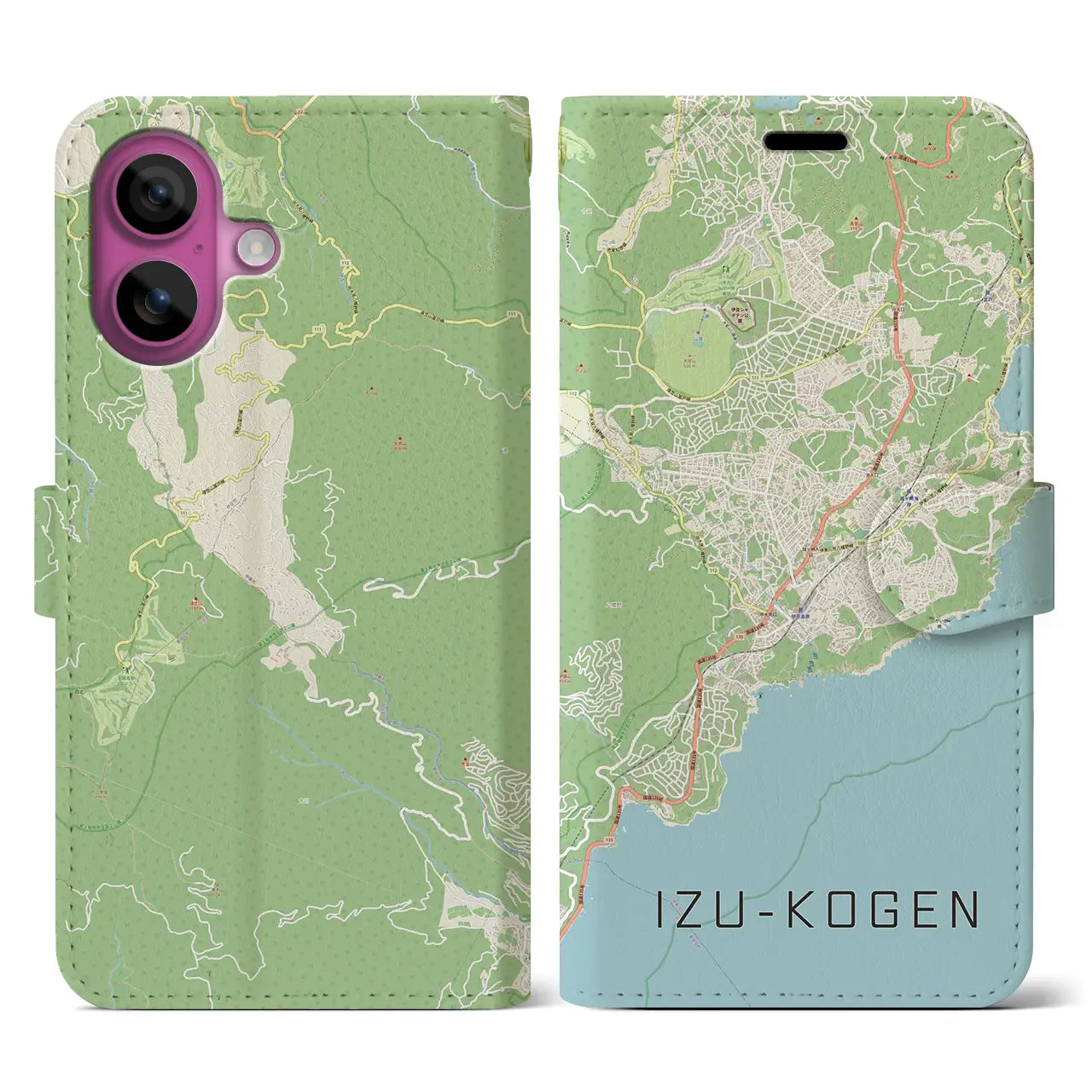 【伊豆高原(静岡県)】地図柄iPhoneケース(手帳タイプ)ナチュラル・iPhone 16 Pro 用