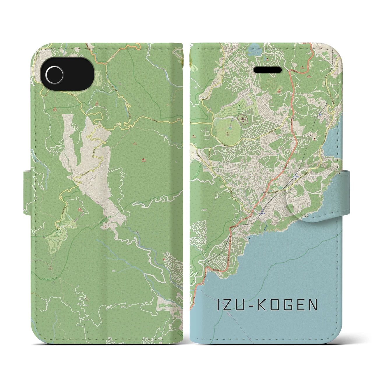 【伊豆高原(静岡県)】地図柄iPhoneケース(手帳タイプ)ナチュラル・iPhone SE(第3 / 第2世代) / 8 / 7 / 6s / 6 用