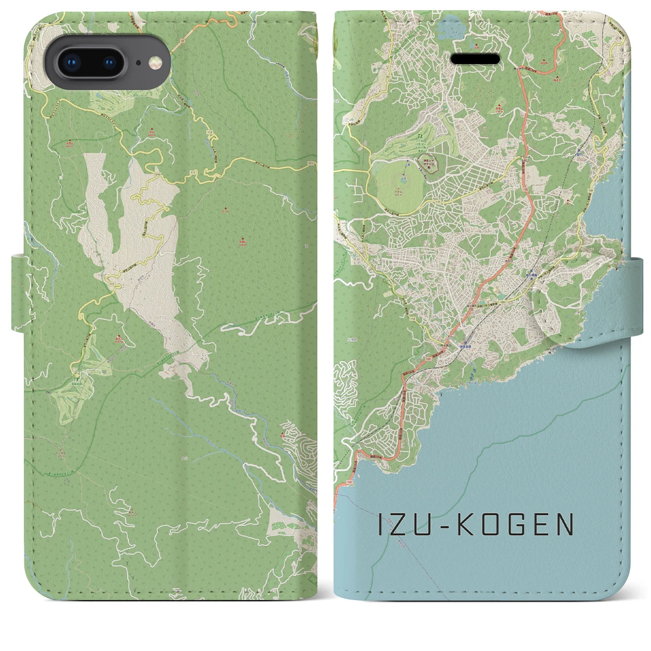 【伊豆高原(静岡県)】地図柄iPhoneケース(手帳タイプ)ナチュラル・iPhone 8Plus /7Plus / 6sPlus / 6Plus 用