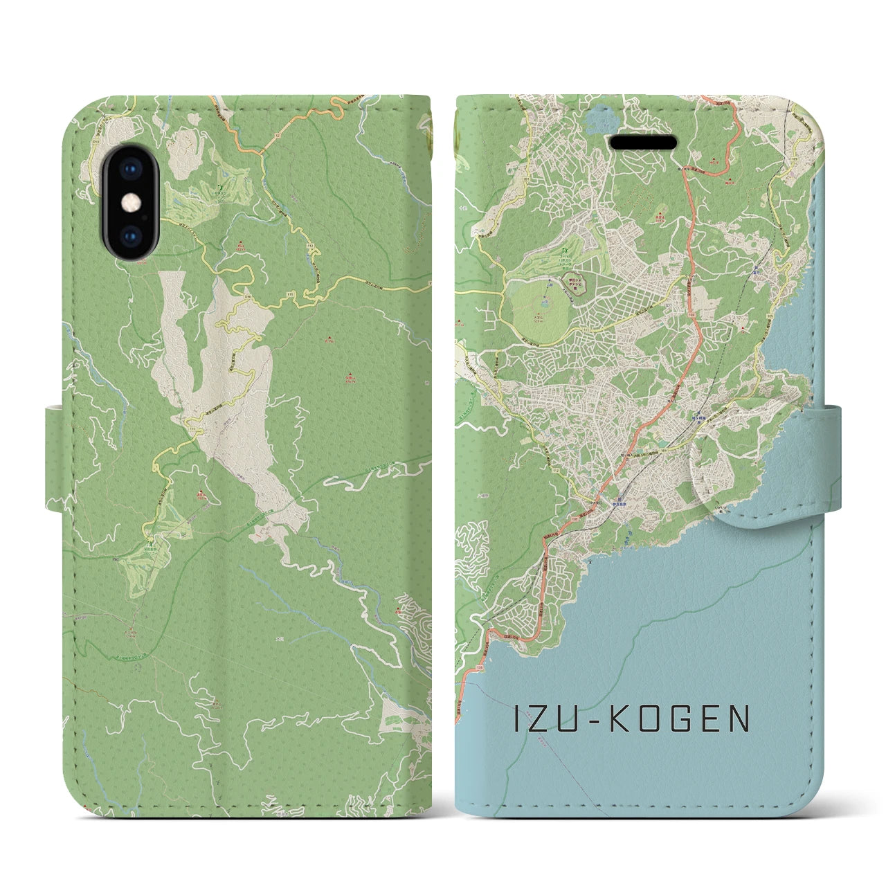 【伊豆高原(静岡県)】地図柄iPhoneケース(手帳タイプ)ナチュラル・iPhone XS / X 用