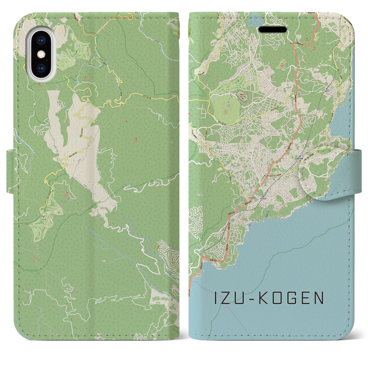【伊豆高原(静岡県)】地図柄iPhoneケース(手帳タイプ)ナチュラル・iPhone XS Max 用