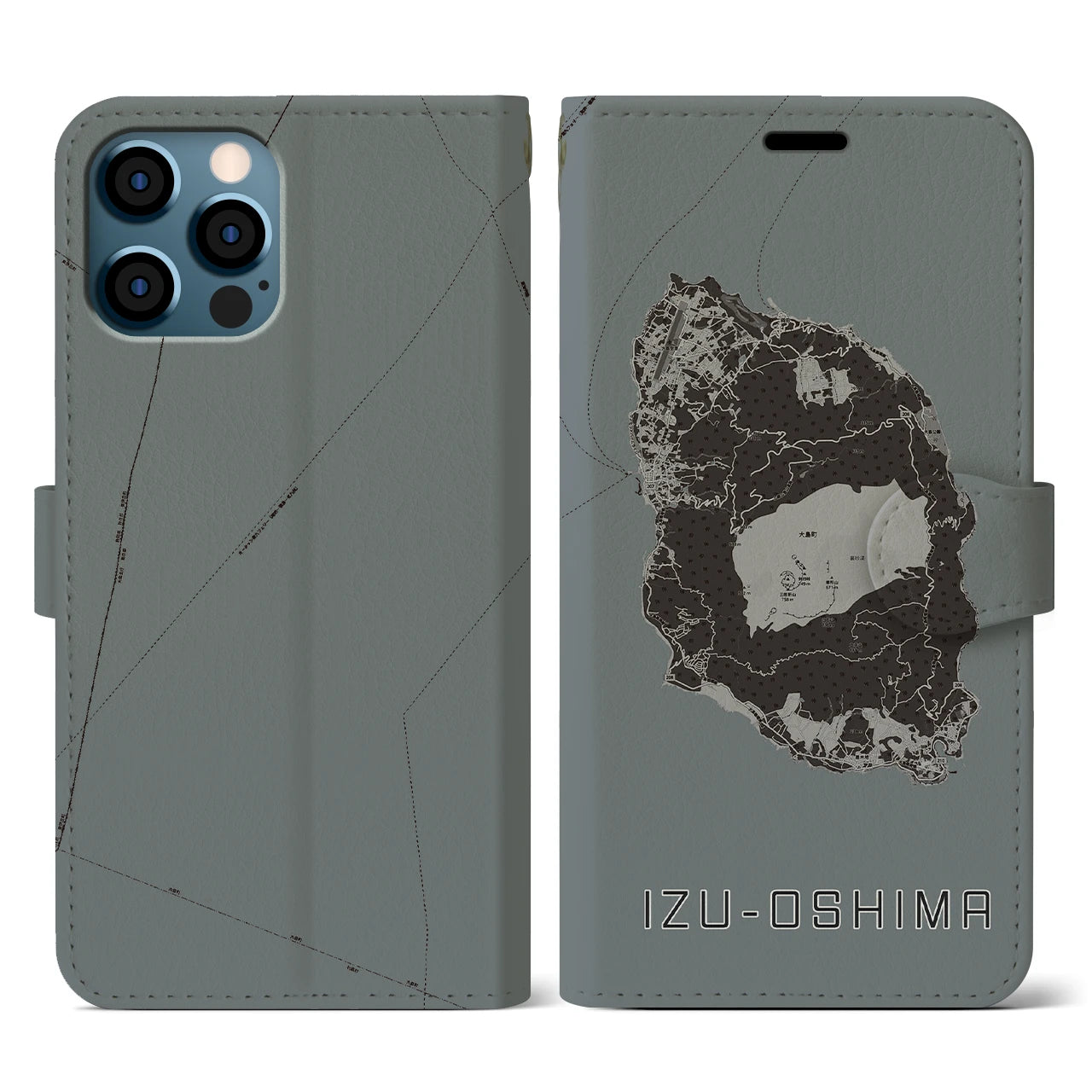 【伊豆大島(東京都)】地図柄iPhoneケース(手帳タイプ)