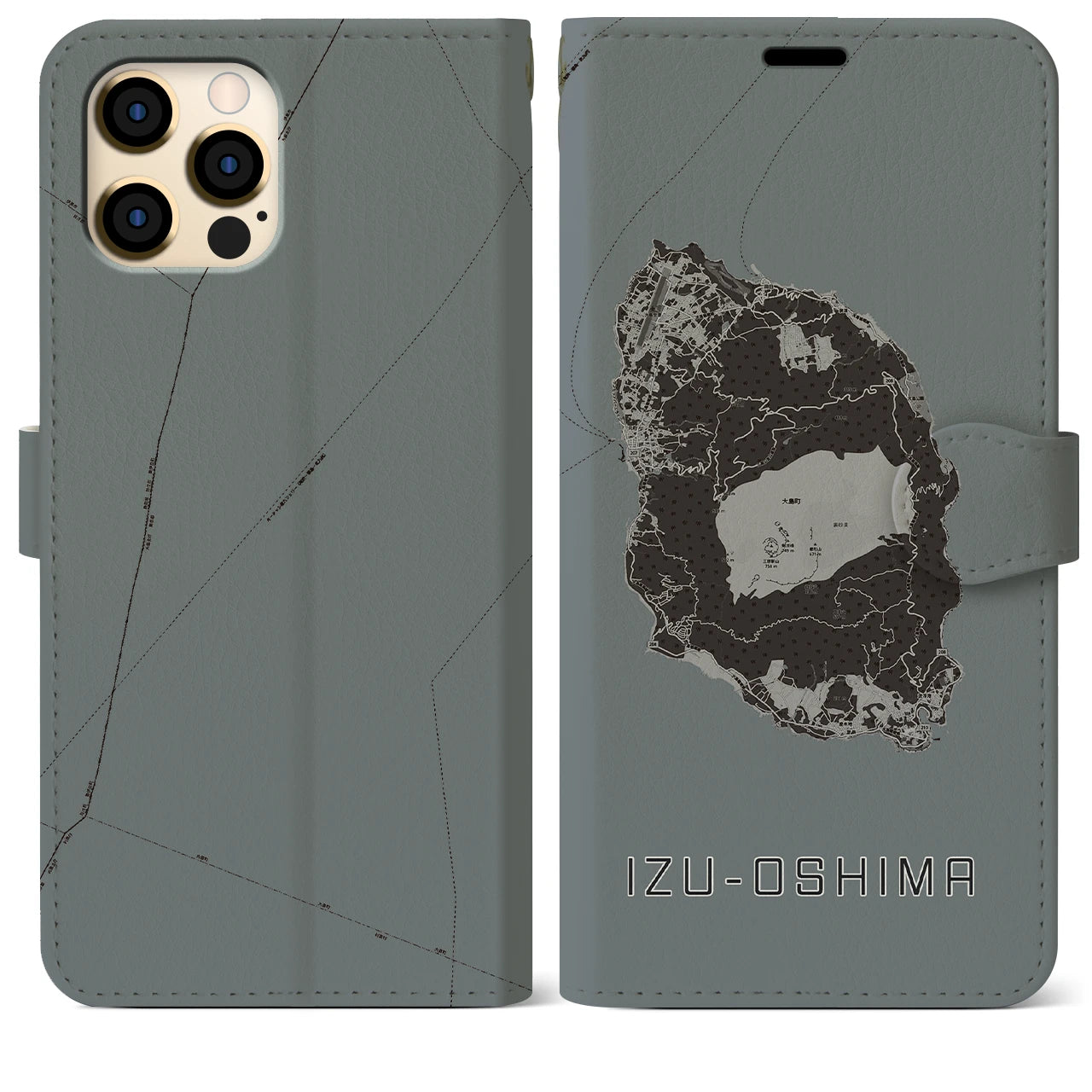 【伊豆大島(東京都)】地図柄iPhoneケース(手帳タイプ)