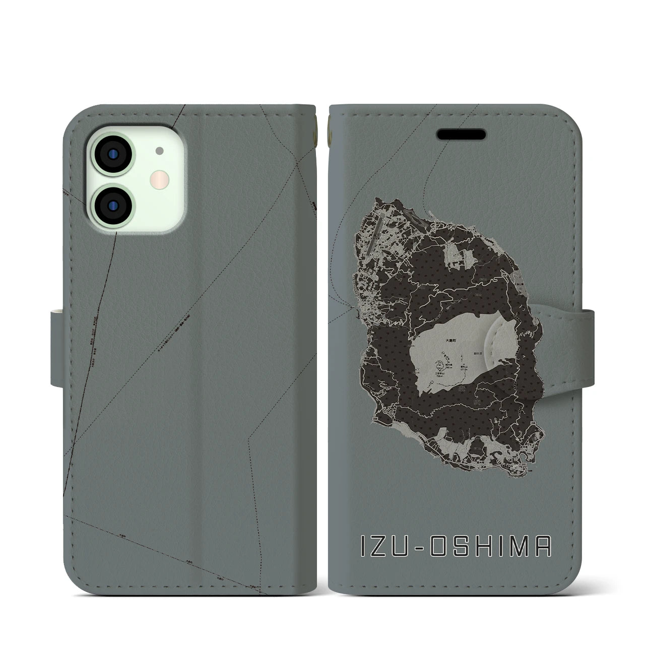 【伊豆大島(東京都)】地図柄iPhoneケース(手帳タイプ)