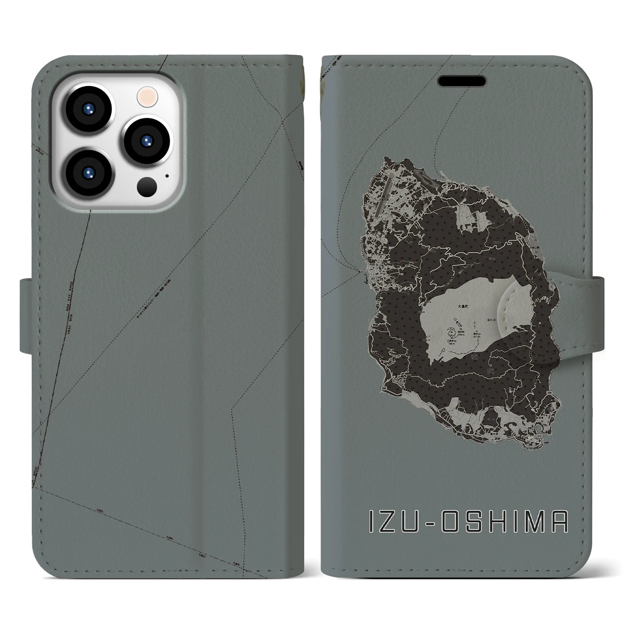 【伊豆大島(東京都)】地図柄iPhoneケース(手帳タイプ)
