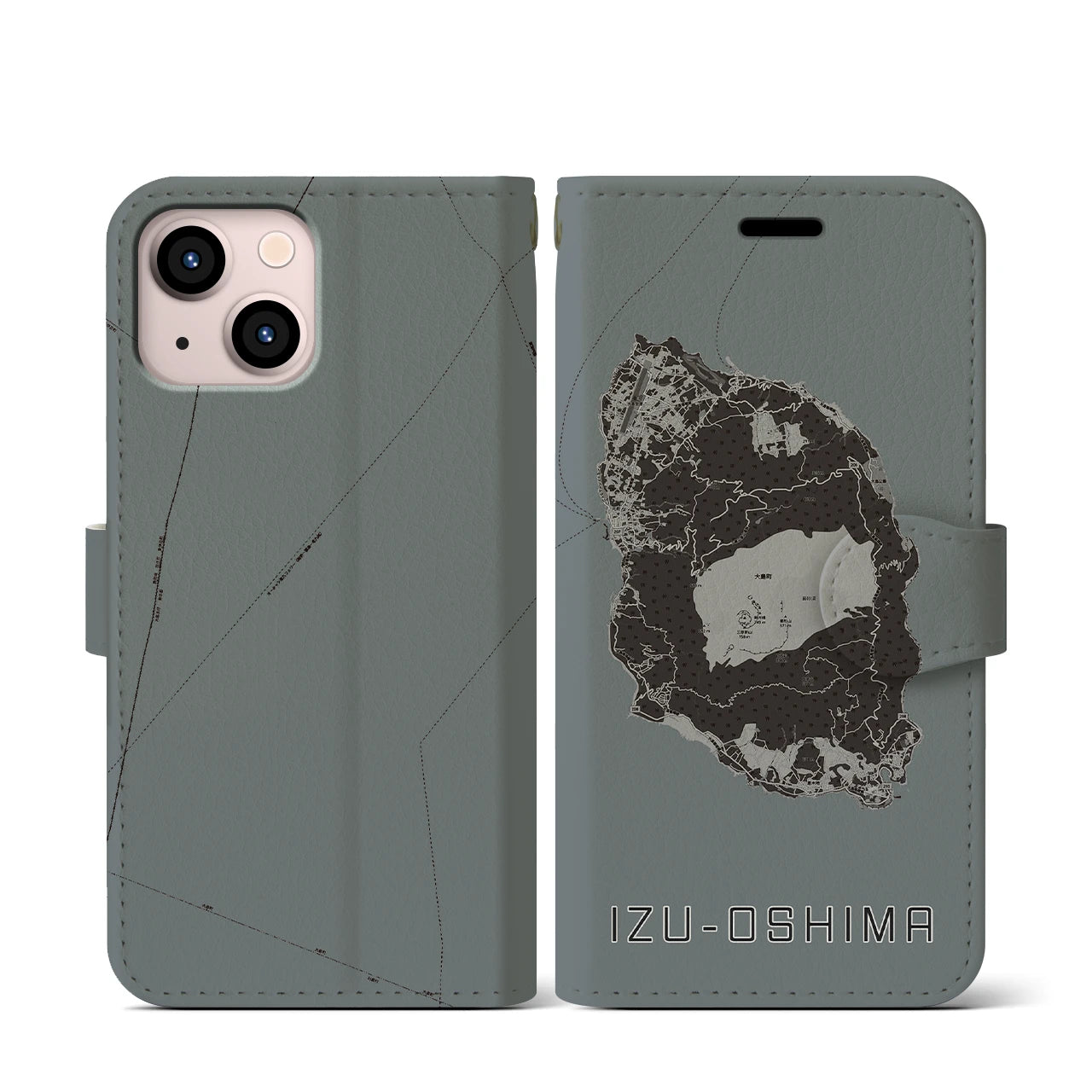 【伊豆大島(東京都)】地図柄iPhoneケース(手帳タイプ)