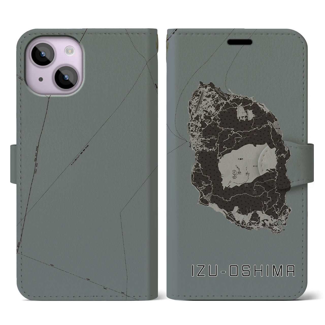 【伊豆大島(東京都)】地図柄iPhoneケース(手帳タイプ)