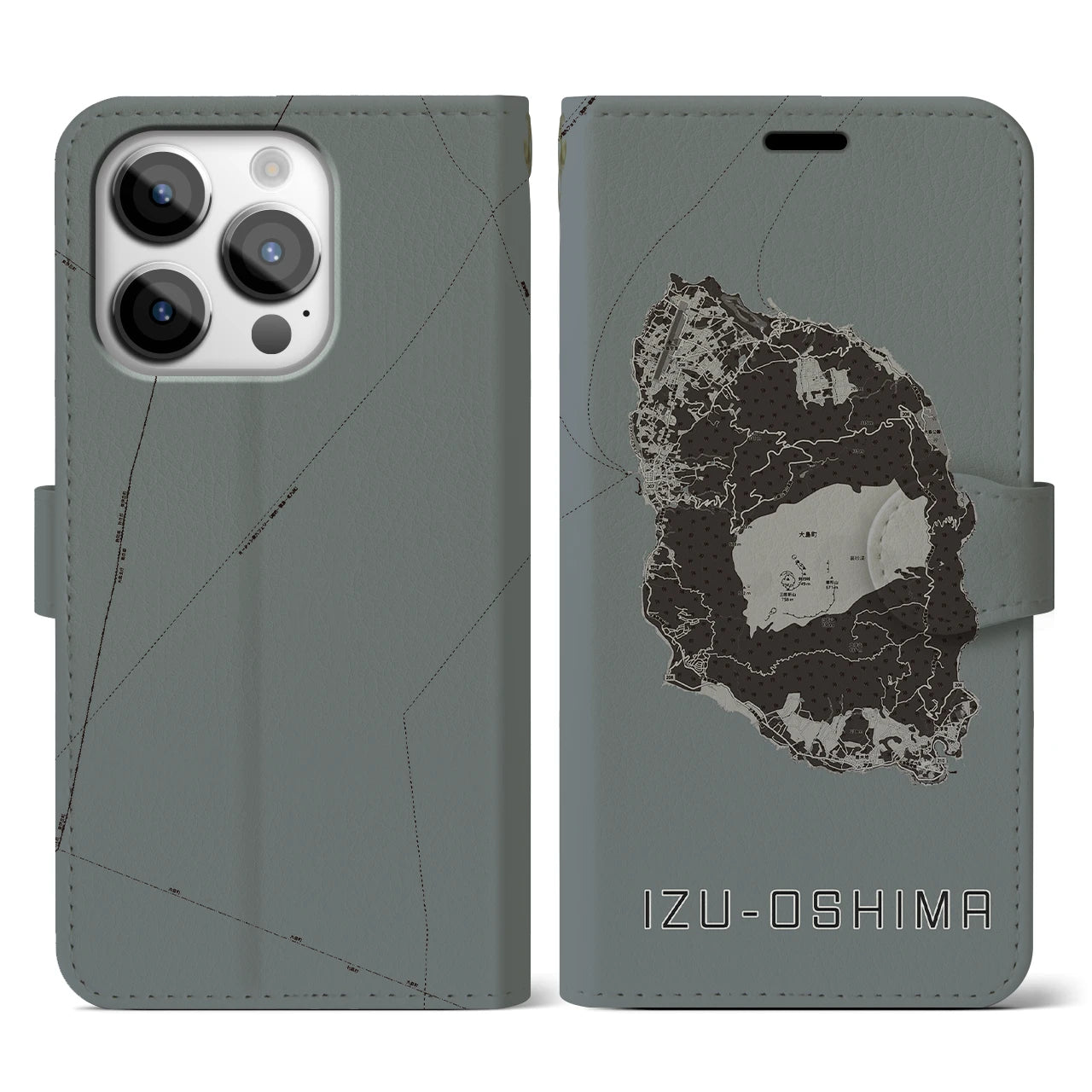 【伊豆大島(東京都)】地図柄iPhoneケース(手帳タイプ)