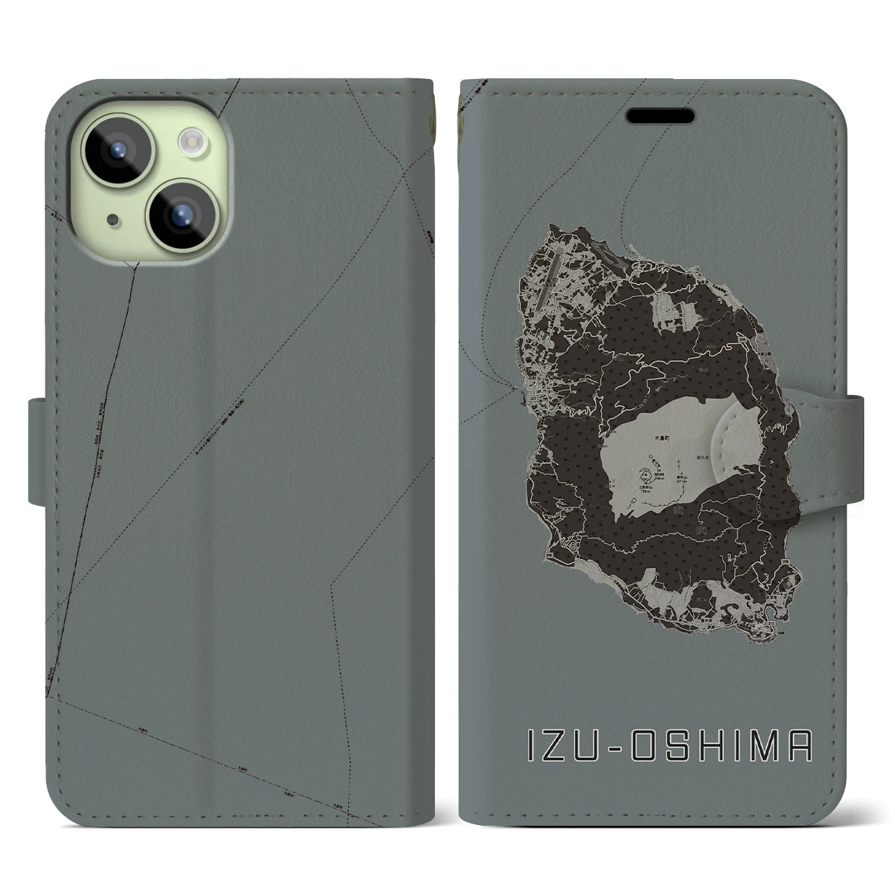 【伊豆大島(東京都)】地図柄iPhoneケース(手帳タイプ)