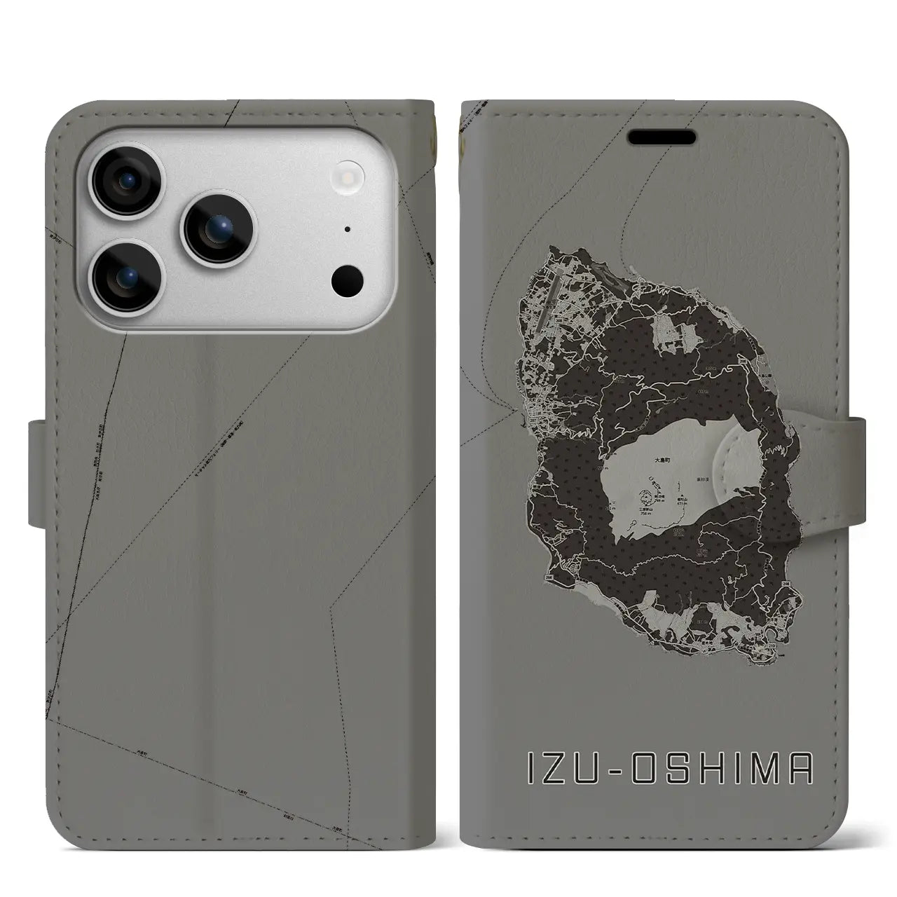 【伊豆大島(東京都)】地図柄iPhoneケース(手帳タイプ)