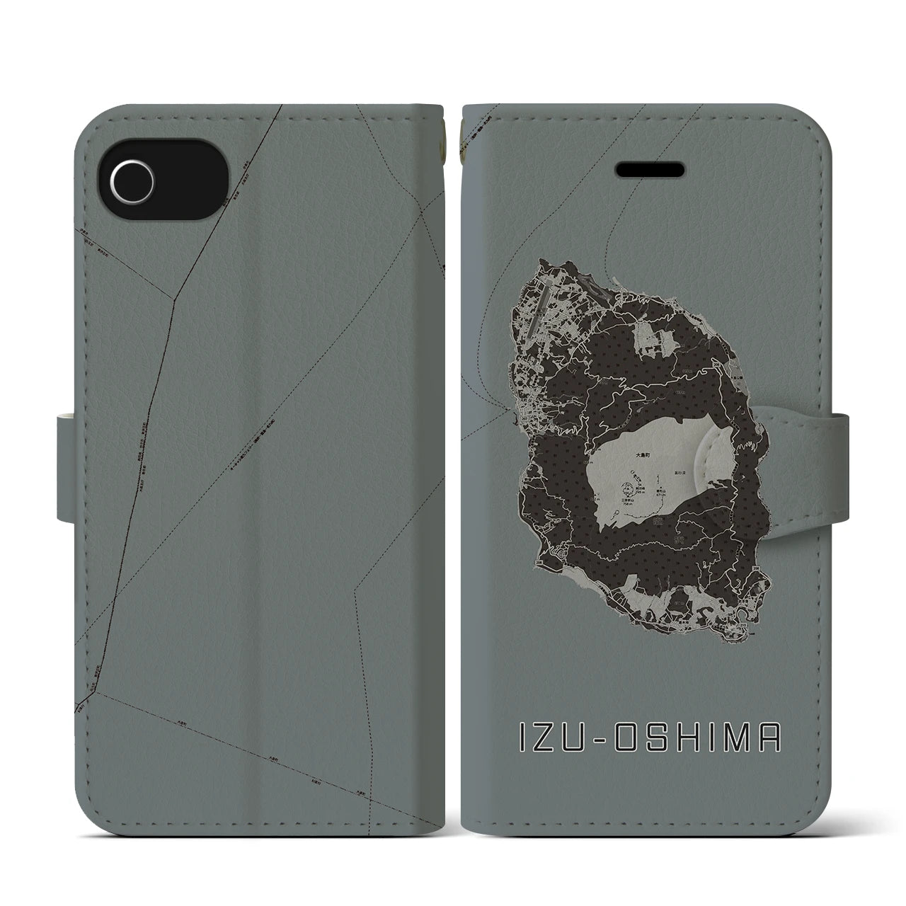 【伊豆大島(東京都)】地図柄iPhoneケース(手帳タイプ)