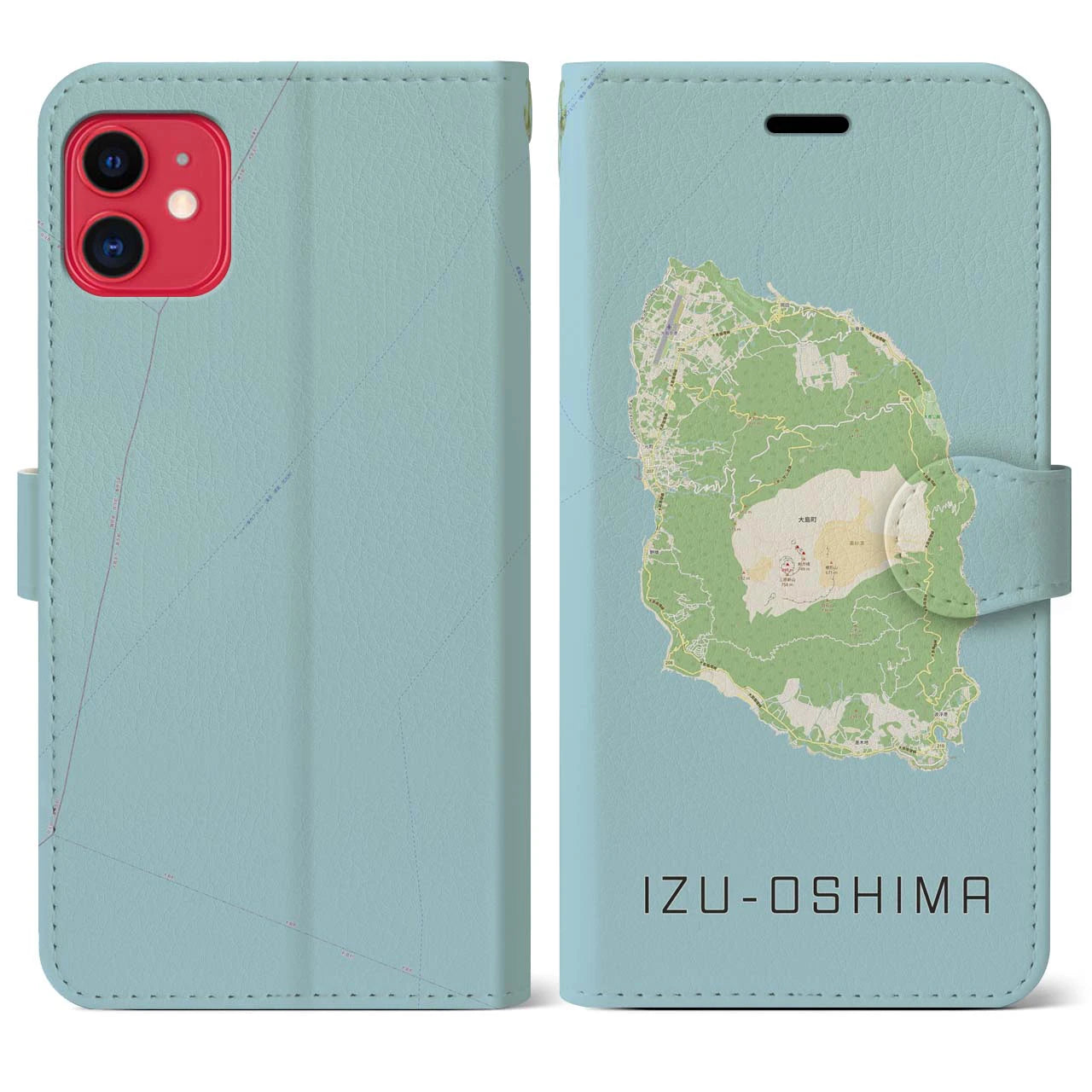【伊豆大島(東京都)】地図柄iPhoneケース(手帳タイプ)ナチュラル・iPhone 11 用