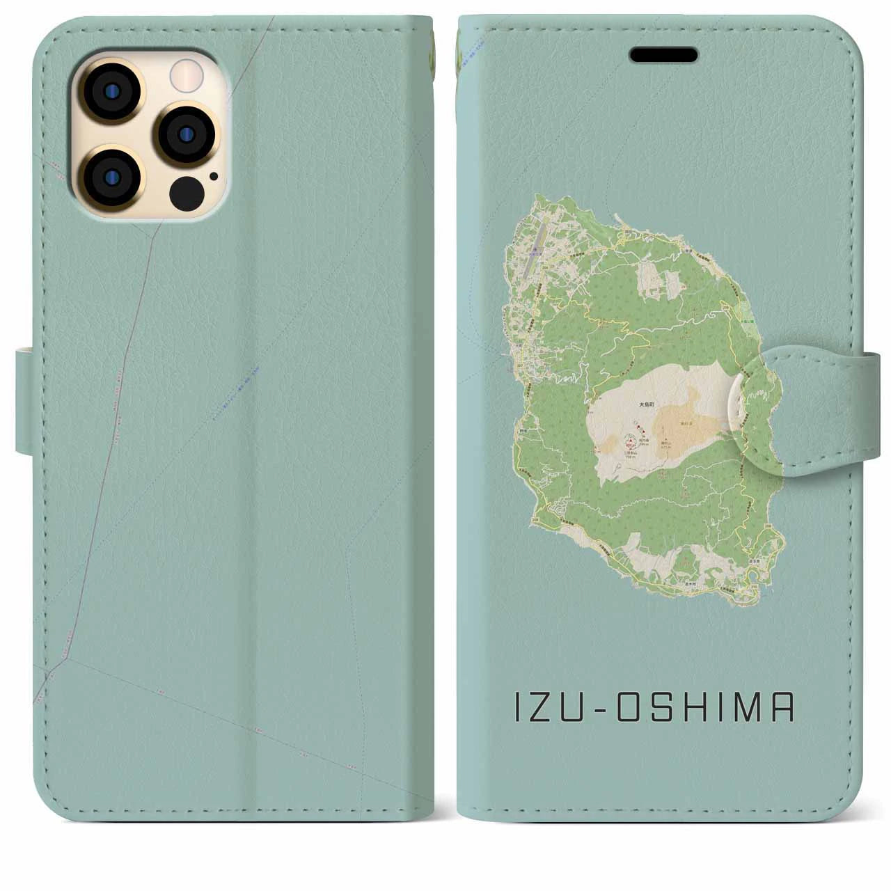 【伊豆大島(東京都)】地図柄iPhoneケース(手帳タイプ)ナチュラル・iPhone 12 Pro Max 用