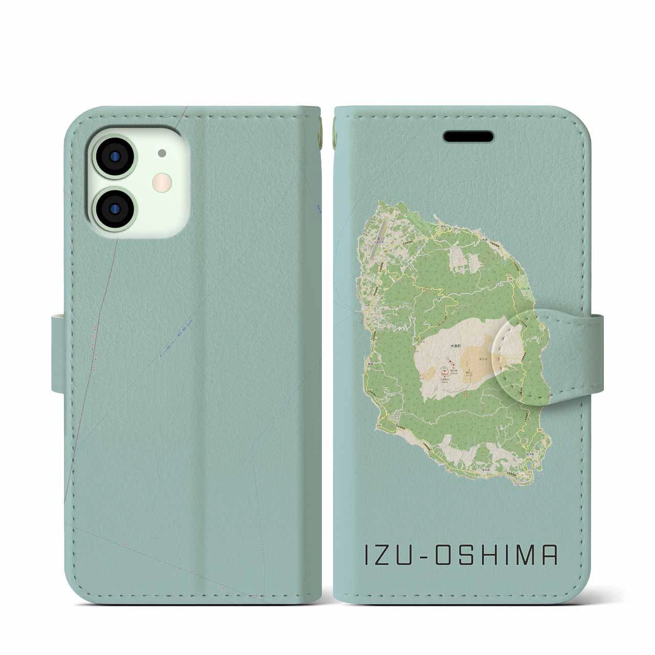 【伊豆大島(東京都)】地図柄iPhoneケース(手帳タイプ)ナチュラル・iPhone 12 mini 用